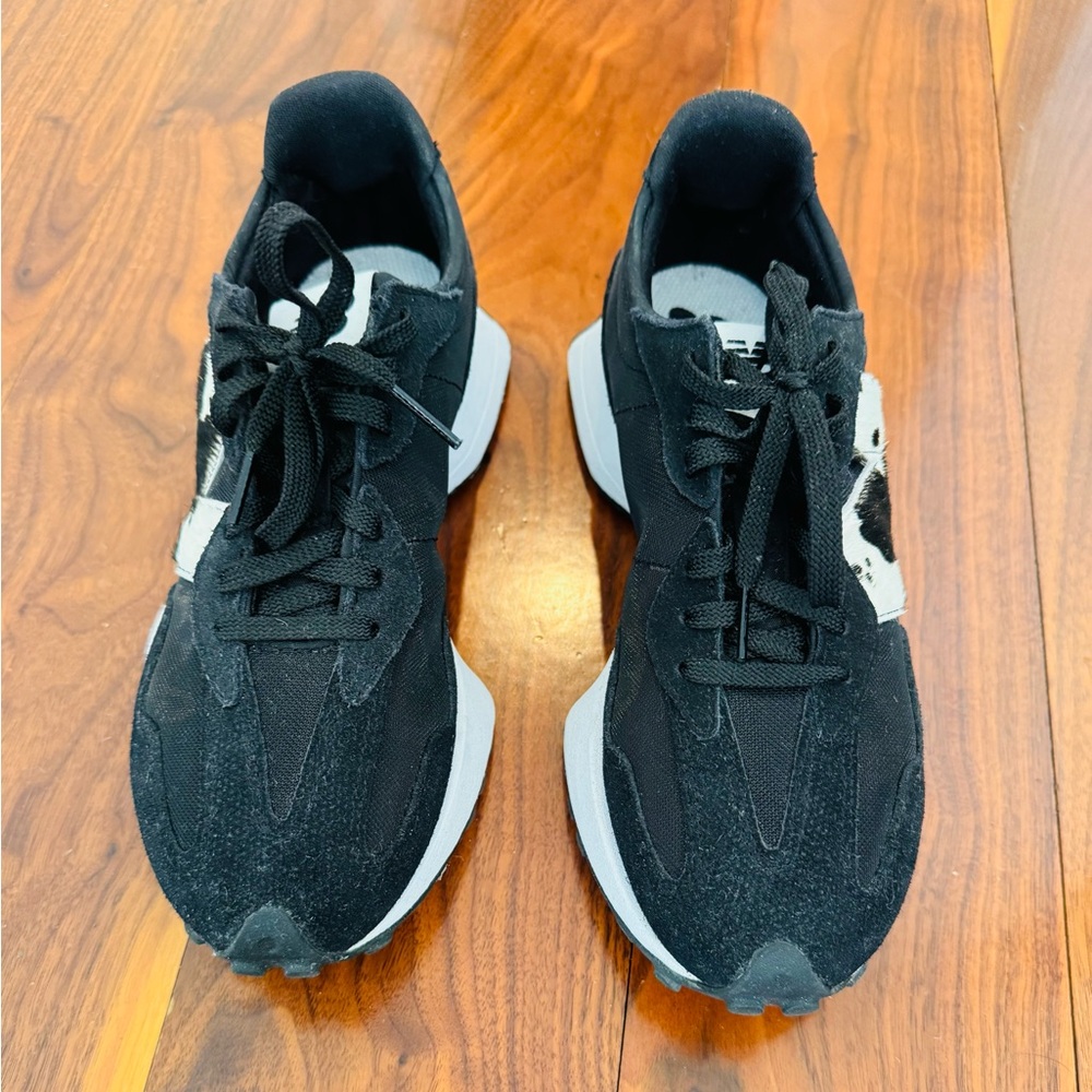 New Balance Black 327 Sneakers with White Cow-Print - Picture 2 of 4